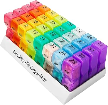 Pill Case, 31 Days 1 Month Medicine Case, Prevents Forgetting to Drink, Pill Organizer Box, Divided Case, Moisture-Proof, Large Capacity, Pill Case, Medicine Pouch, Pill Dispenser, Medicine Management, Spail Box, Scraping Case