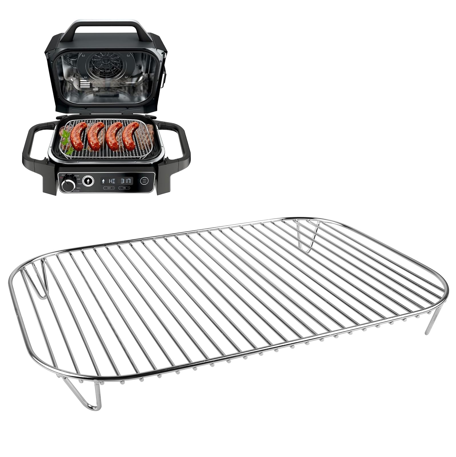 GOEDCH Support pour Friteuse à Air: 31 cm × 22 cm Acier Inoxydable Antiadhésif Barbecue Cuisine Support, Accessoires de Friteuse