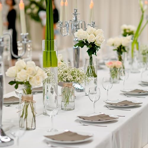 Miniatura 3 de Juego de 6 jarrones de vidrio con tallos de hojas de eucalipto artificiales, jarrones de flores transparentes vintage para centros de mesa,