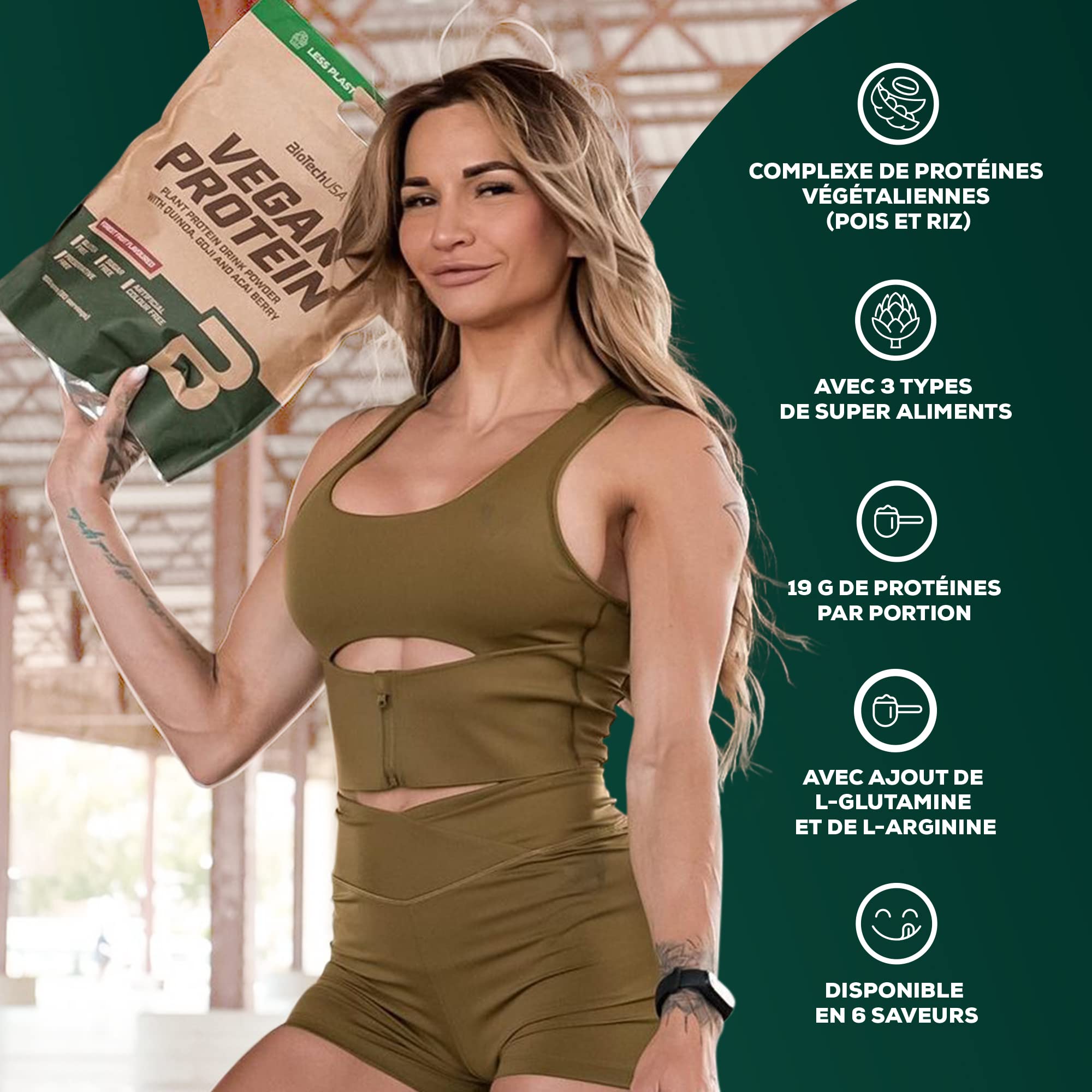 BioTechUSA Vegan Protein | Shake à base de riz et de pois avec super-aliments et acides aminés | Sans sucre, sans lactose et sans gluten, 500 g, Gâteau à la vanille