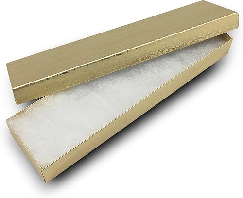 Miniatura 8 de TheDisplayGuys - Juego de 25 cajas de papel para joyería con relleno de algodón, 8 y 1/16 pulgadas x 2.25 pulgadas x 1.33 pulgadas Papel dorado
