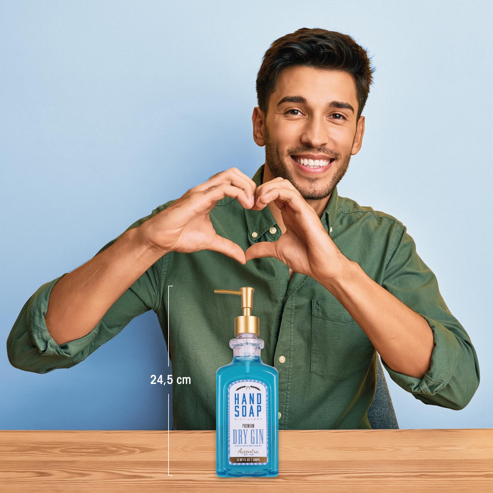 Accentra Mydło do rąk w butelce o wyglądzie butelki z ginem, 530 ml mydło do rąk w dozowniku z pompką, mydło w płynie, zapach ginu, do wielokrotnego napełniania