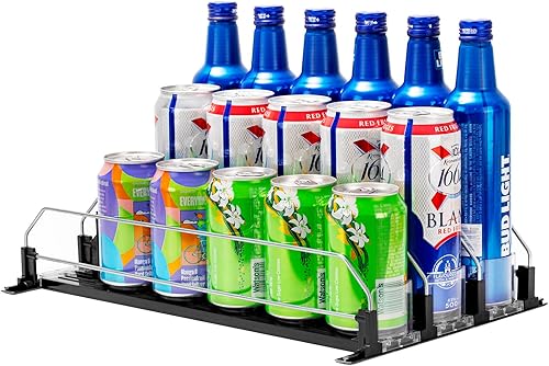 RULA Organizador de bebidas para refrigerador, dispensador de latas de soda autoempujable para refrigerador, ancho ajustable, empujador de botella