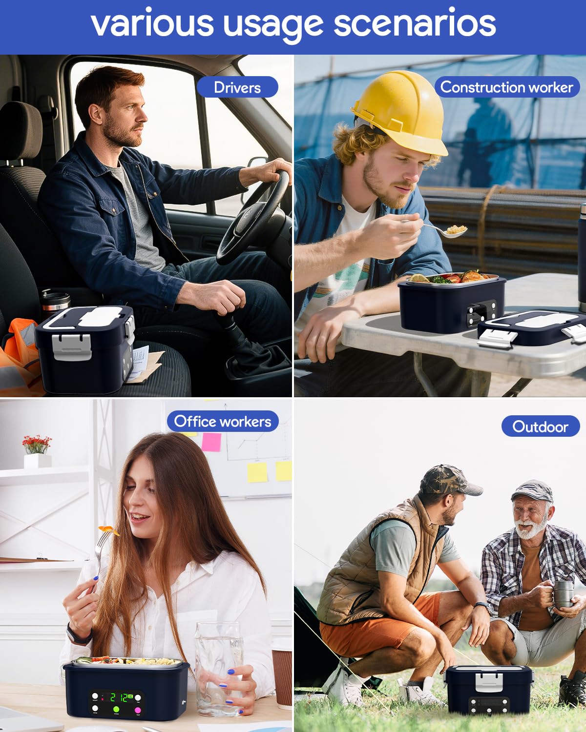Gorgeous Lonchera eléctrica inalámbrica, 6.7 tazas, temporizador inteligente, calentada automáticamente, calentador de alimentos recargable de 16000 mAh para el trabajo, coche, hogar, contenedor Bento