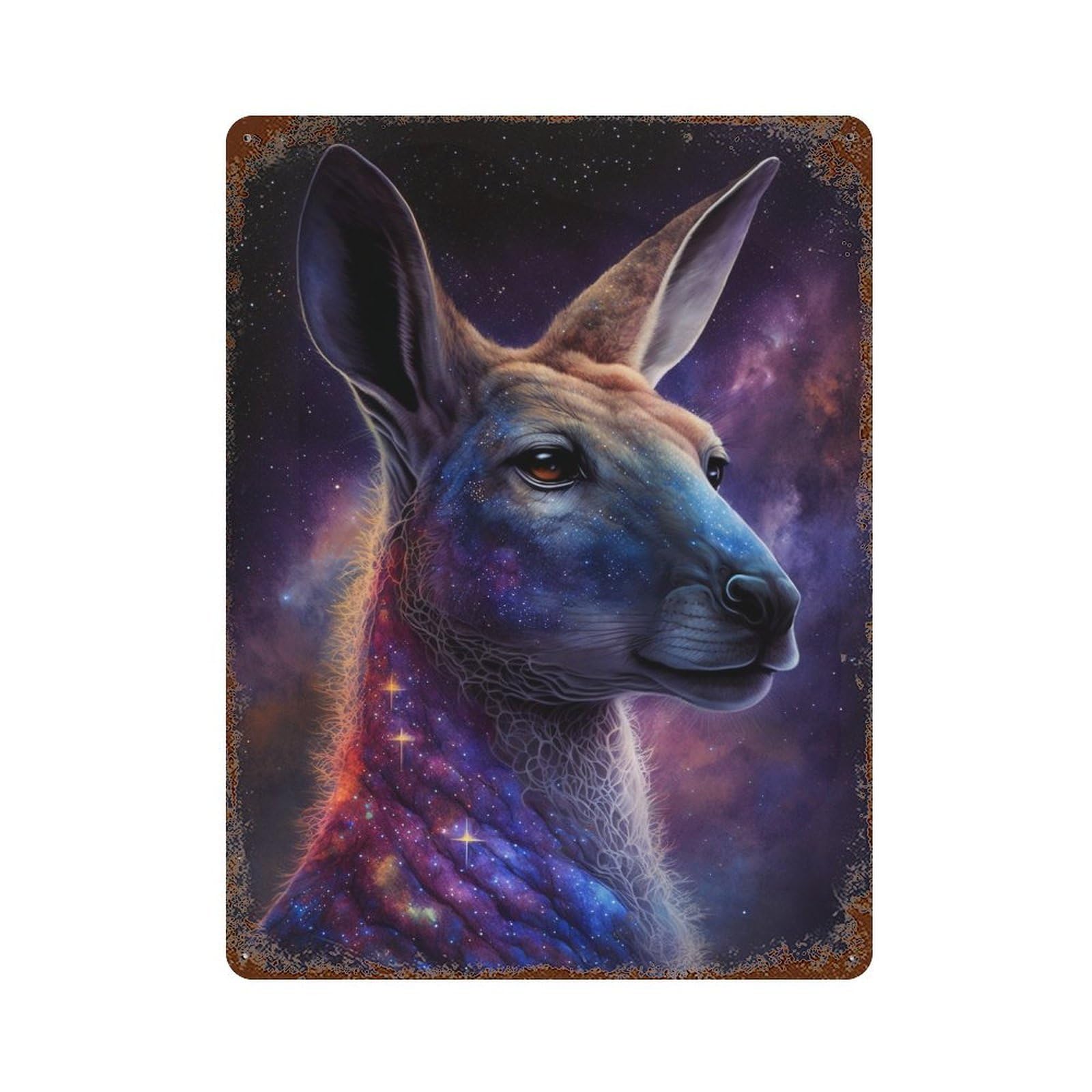 Rust Effect Cosmic Kangaroo Portrait-15 Vintage Rust Metal Sign 15.7"x11.8", Old School Wall Decor for Basement, Hobby Room And Garage Decor