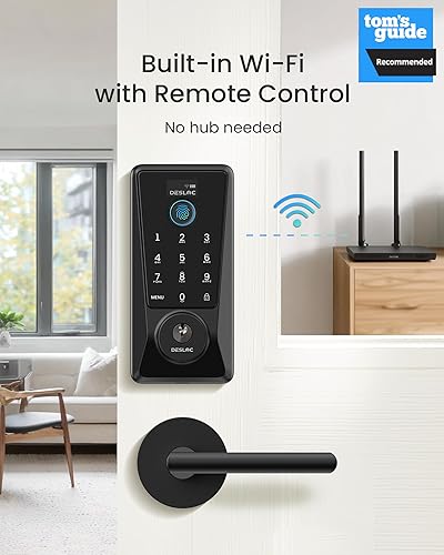 Miniatura 2 de DESLOC Cerradura inteligente D110 Plus con 2 manijas de palanca, cerradura de puerta de entrada sin llave con Wi-Fi integrada, cerrojo de seguridad