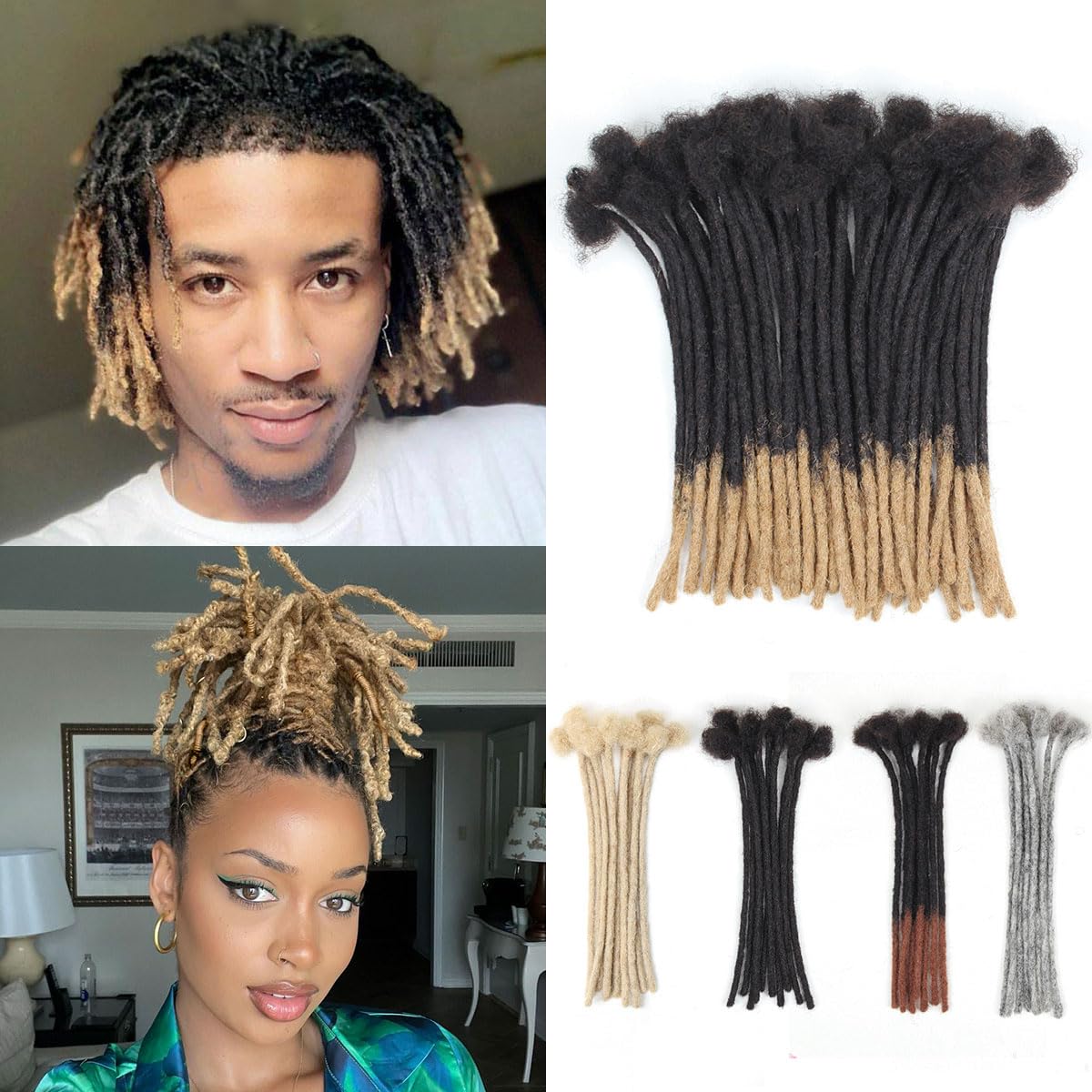 8 Inch 40 Strands Loc Extensions Human Hair, 0.6cm Pencle Size Dreadlock Extensions Human Hair for Women Men Full Handmade Permanent Dreads Locs(1B/27)