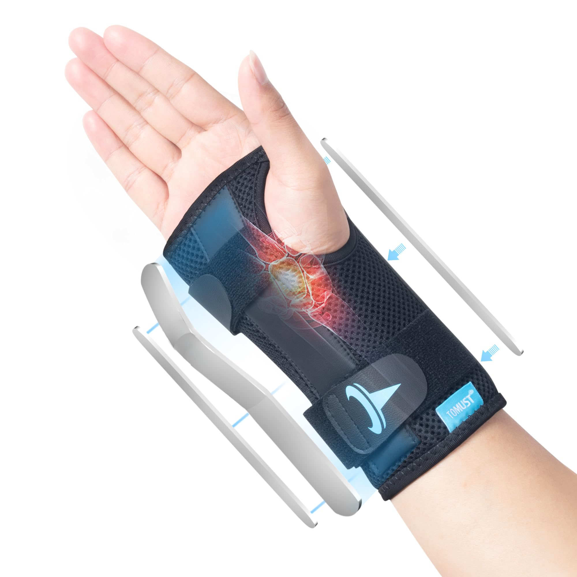 TOMUST Wrist Brace with Metal Splint Stabilizer - Breathable, Lightweight, Comfortable, Wrist Support for Carpal Tunnel Syndrome, Tendinitis, Sprain, Arthritis, Wrist Injuries and Recovery, Right, L