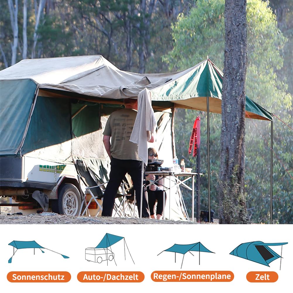 Zeltstange Teleskopstange 2er Set, Aufstellstange für Tarp, Zelt, Sonnensegel Campingplanen Zeltstangen verstellbar von 50cm-200cm, Stange für Sonnensegelbefestigung