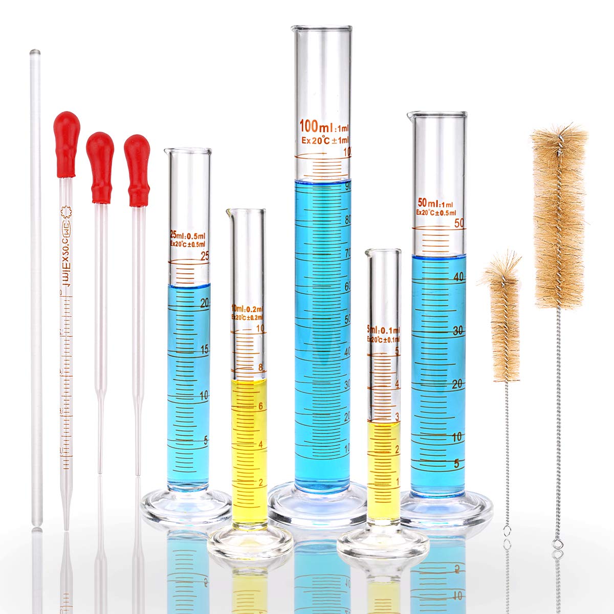 moveland Glass Graduated Measuring Cylinders Set 5ml/10ml/25ml/50ml