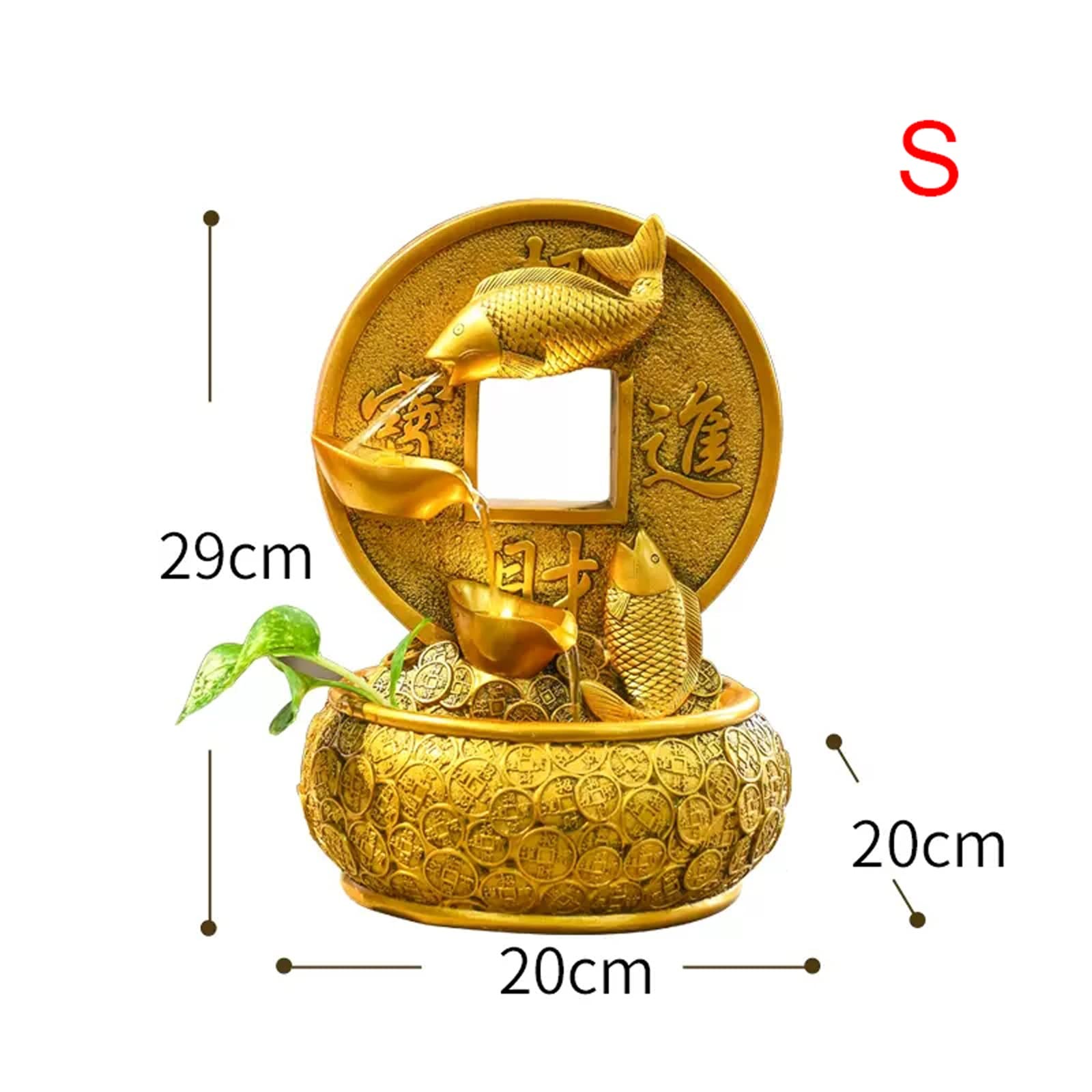 Fuente Decorativa de jardín, Fuente de Agua con Cascada, de Resina, diseño de pez, Feng Shui Zen, decoración para salón, Dormitorio, Oficina, 20 x 20 x 29 cm