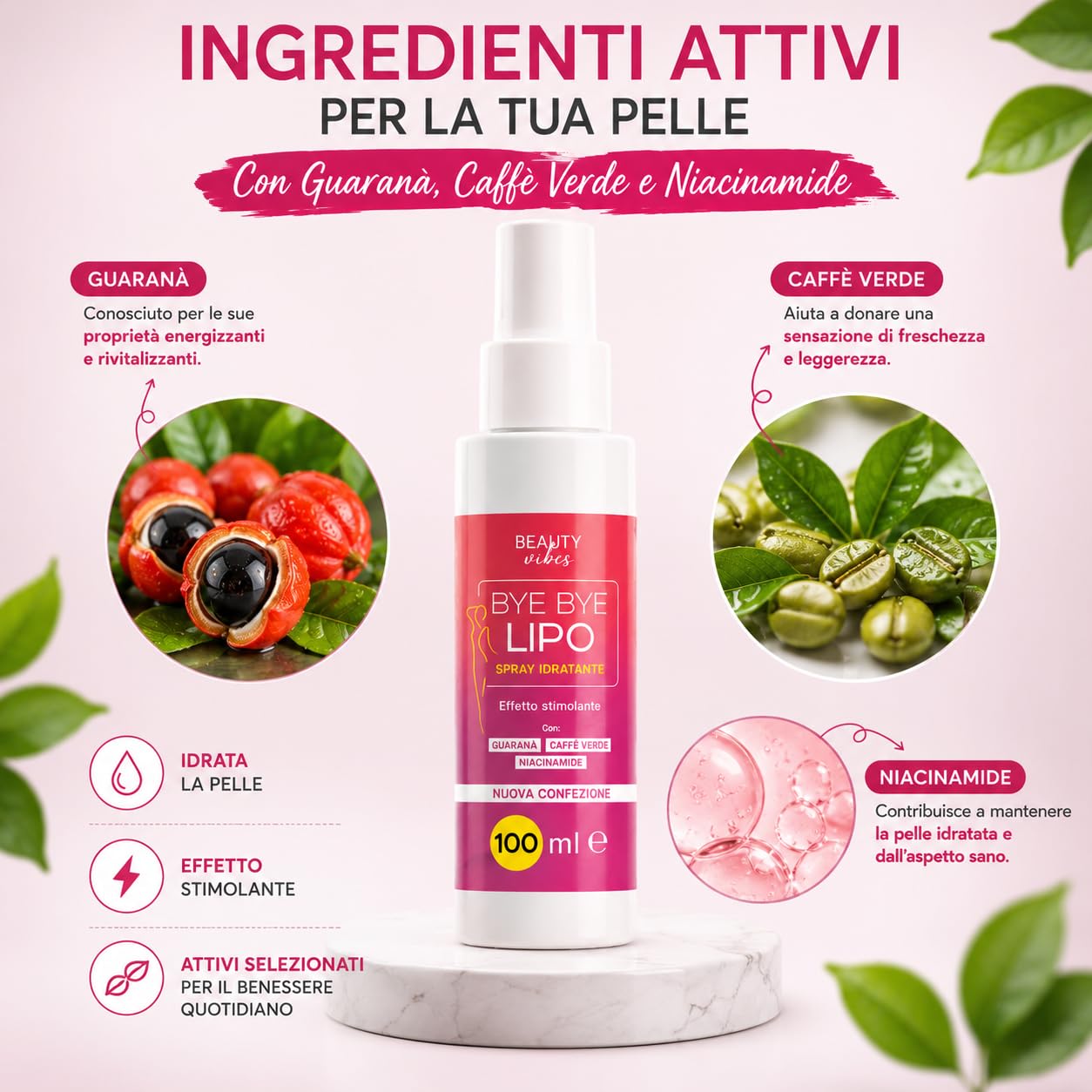Bye Bye Lipo Spray Anticellulite 200ml | Trattamento Snellente e Tonificante, Niacinamide, Attivi Rassodanti Corpo