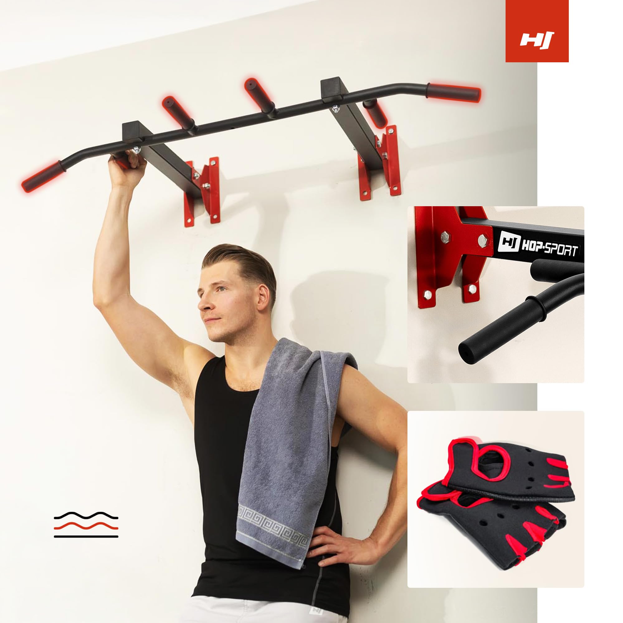 Hop-Sport Multigriff Klimmzugstange für Wand HS-2002K - Profi Fitness Pull Up Bar für zuhause mit vielen Griffvariationen