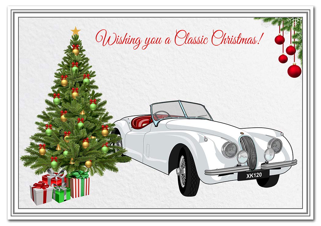 Classic Car Christmas cards - Unique Range Motoring Designs - Vintage Antique (1952 Jaguar XK120 Xmas Card)