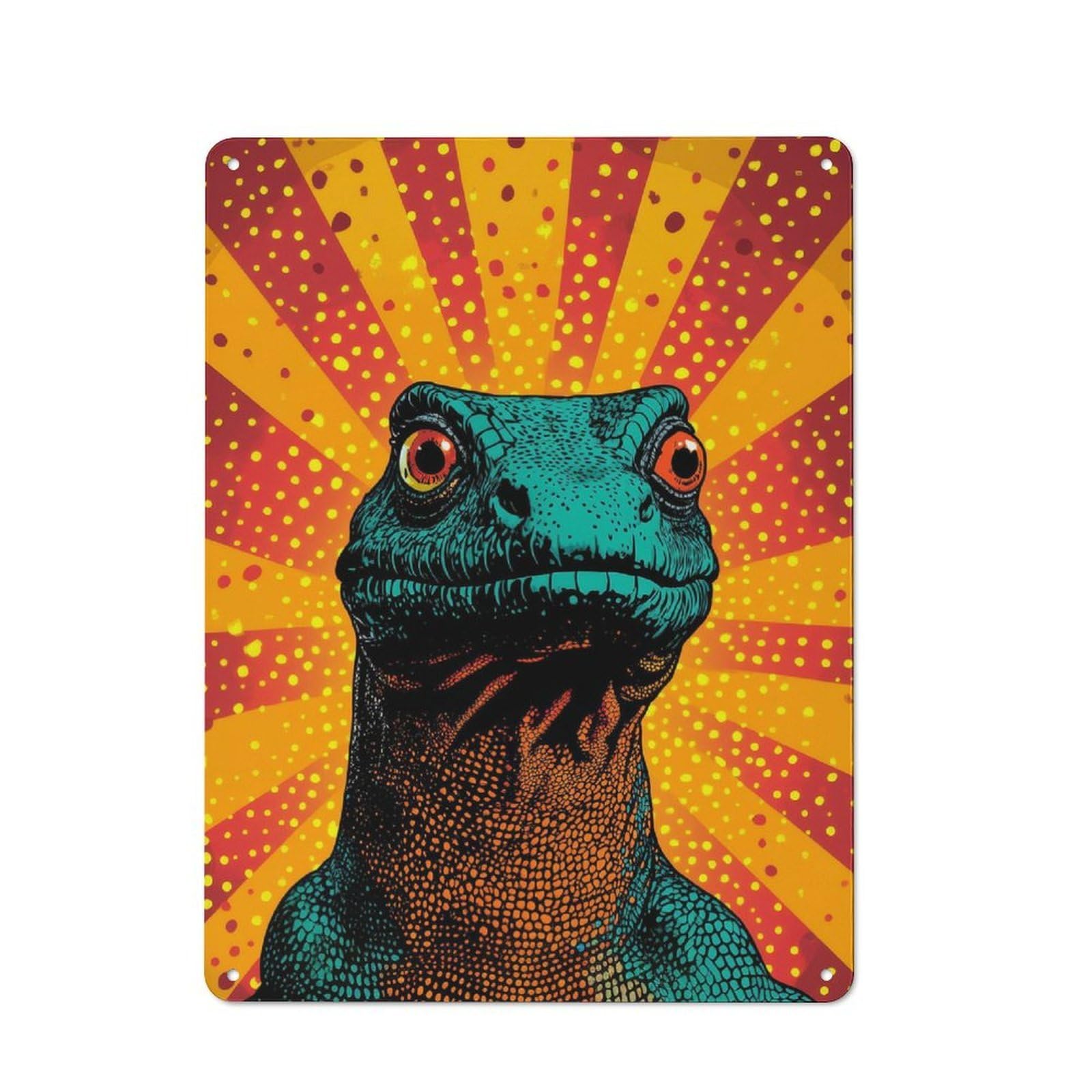 Junmoney Lizard Pop Art Vibrant Reptile Portrait Tin Wall Plaque 40X30cm With For Hobby Room Or Studio, For Home Interiors, Feature Walls And Decorative Displays