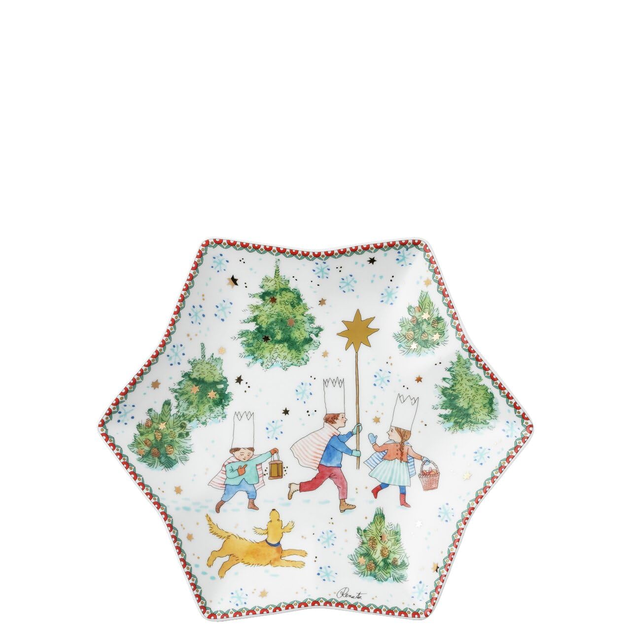 Hutschenreuther Sammelkollektion 2025-Weihnachtsspiele-Sternschale 24 cm-Ø 23,6 cm, Rot und Beige