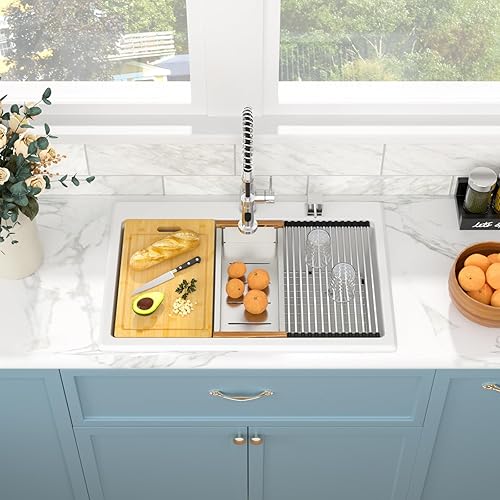 Miniatura 19 de Sarlai Fregadero de cocina negro de 18 x 18 pulgadas, fregadero de estación de trabajo de preparación de barra de 18 x 18 pulgadas, fregadero