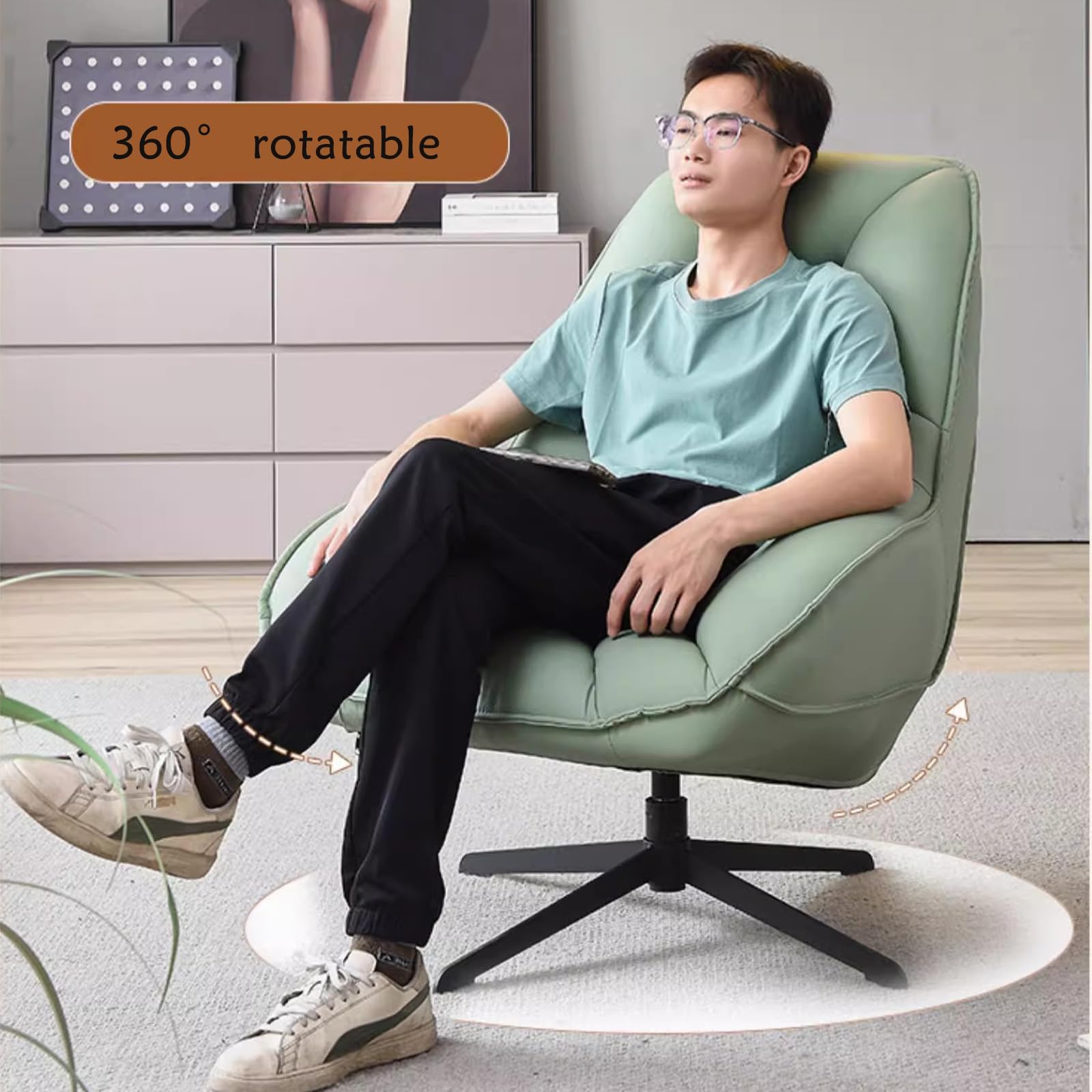 Amazon｜フェイクレザースイベルソファ椅子、リビングルーム