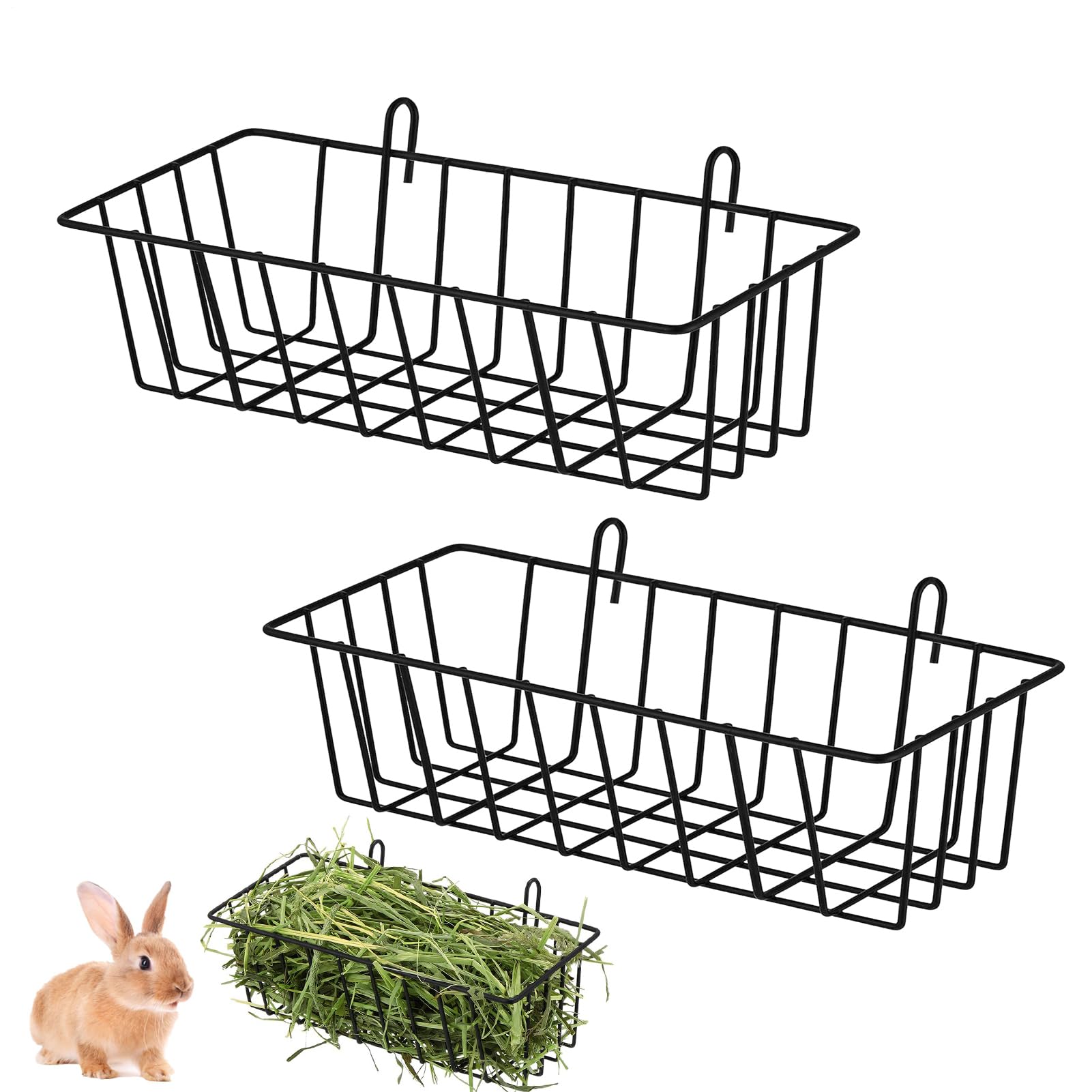 2 Pieces Bunny Hay Feeder, Metal Hanging Hay Racks, Bunny HayHolder Hanging, Animal Basket With Hook, Guinea Storage Cage Feeder for Small Animals Chinchillas Bunny Guinea Pigs