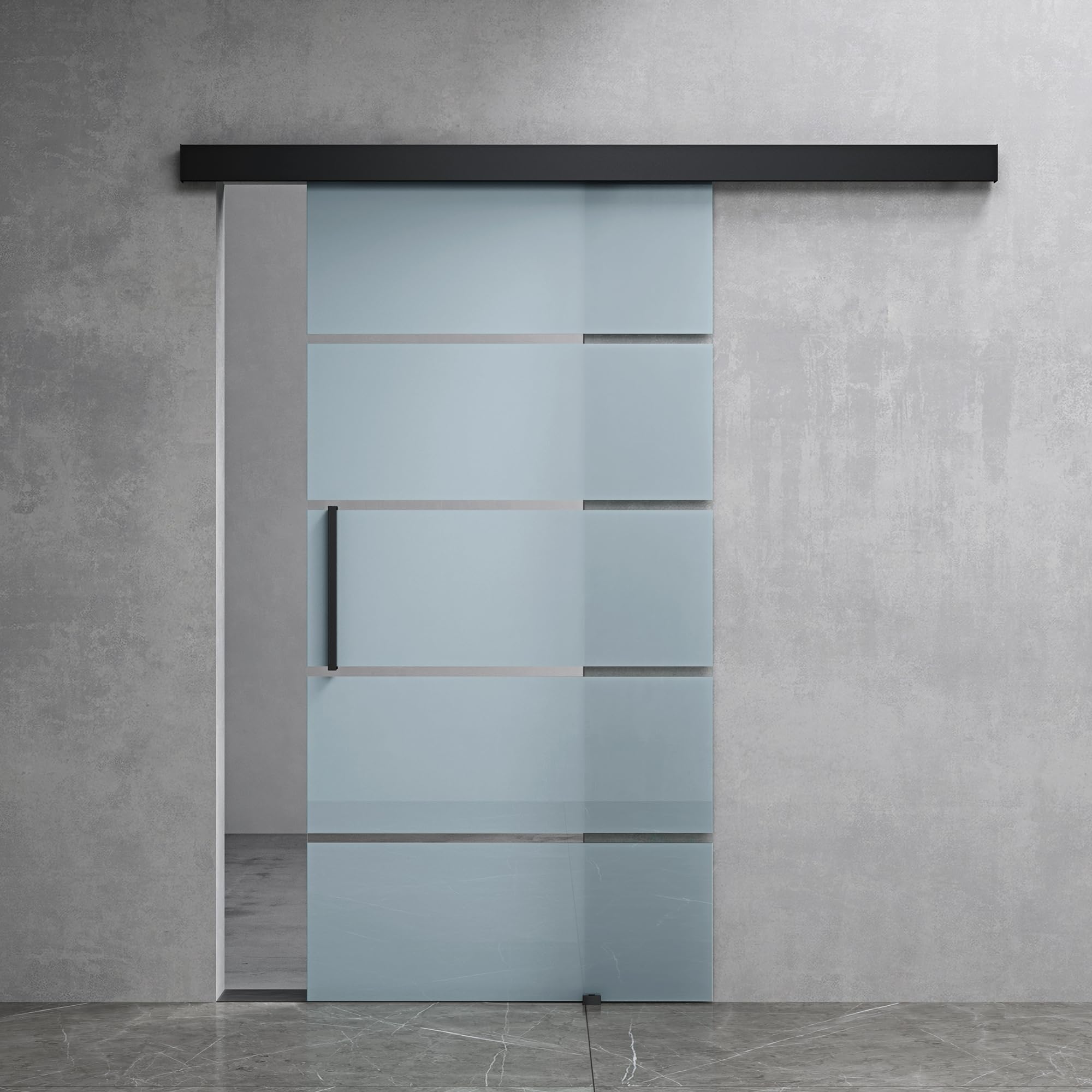 Mai & Mai Glasschiebetür komplettset softclose Schwarz 5-Milchglas Streifen