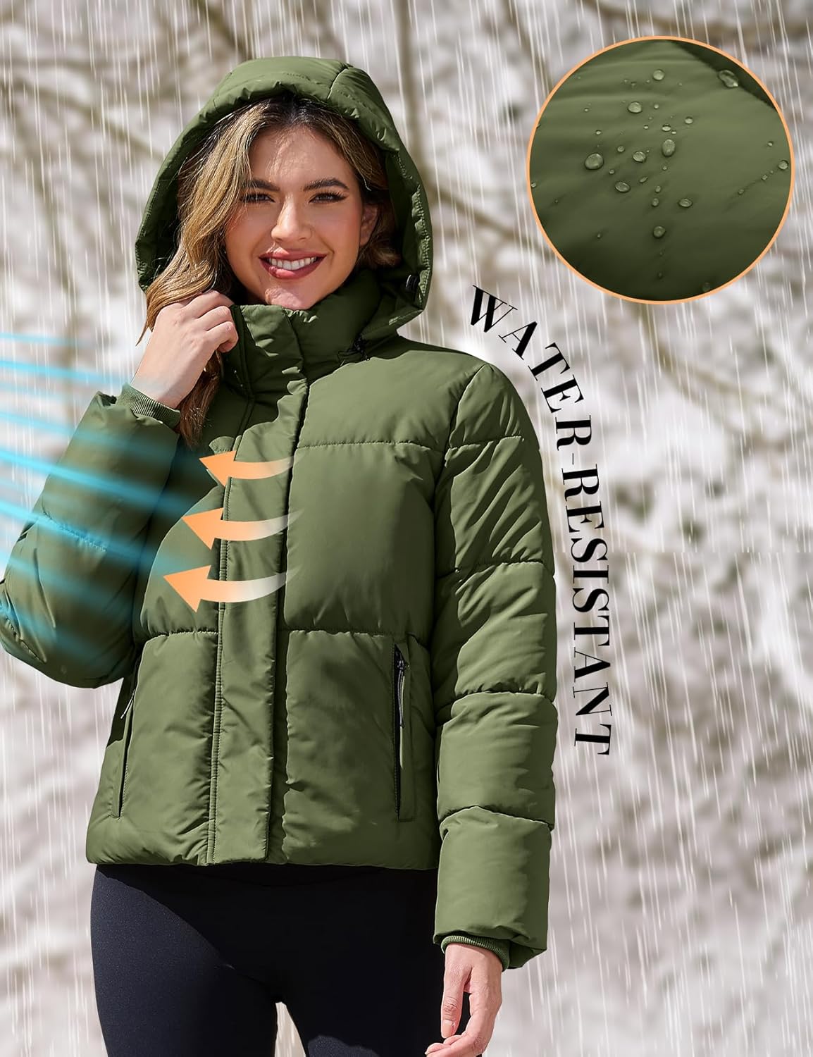 PEHMEA Women's Winter Cropped Puffer Jacket, Full Zip Thicken Short Coat with Detachable Hood - Image 2