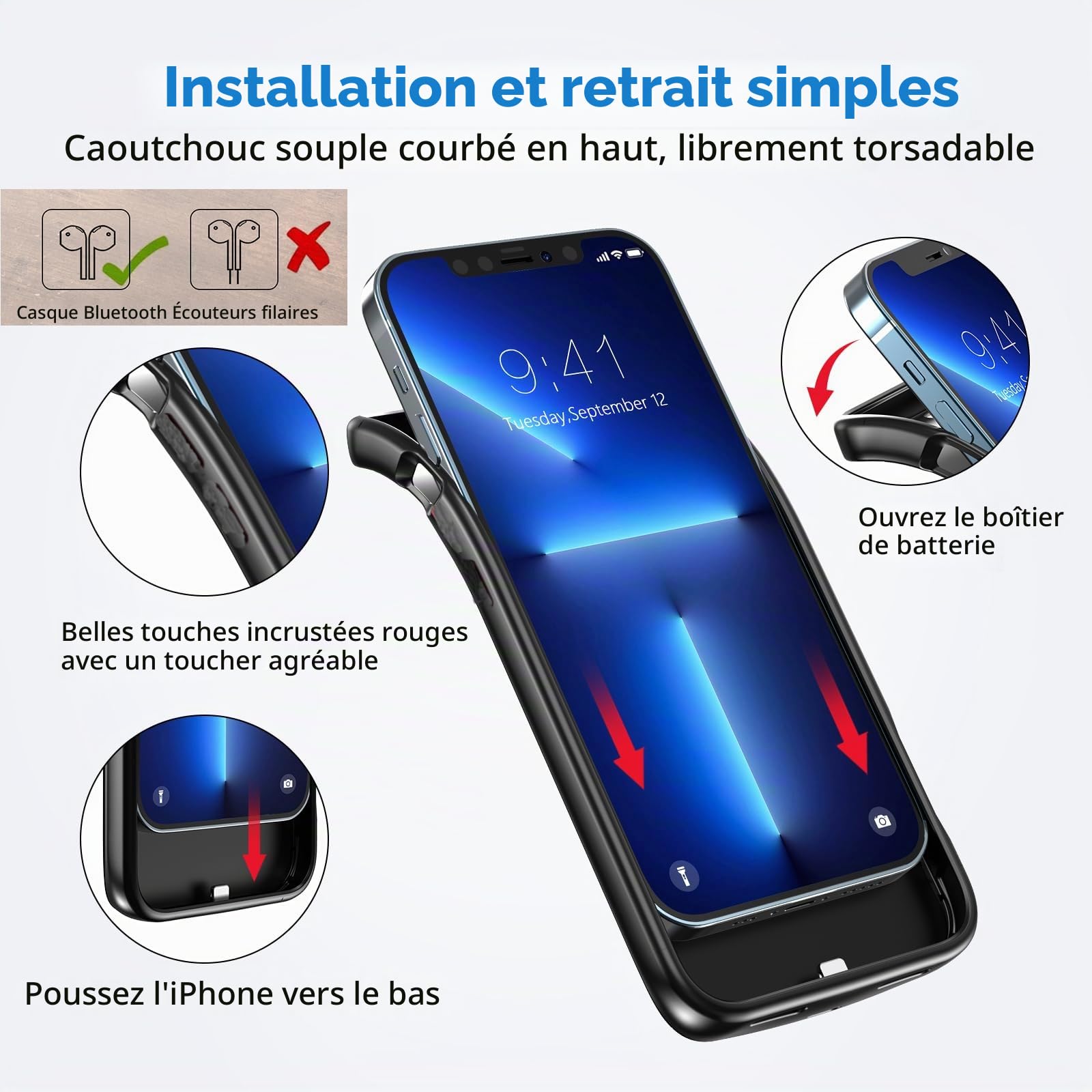 Coque de Batterie pour iPhone 14 Pro Max, 10000 mAh - Coque de Charge pour iPhone 14 Pro Max, de Charge Portable Fine et Rechargeable pour iPhone14ProMax 6,7"