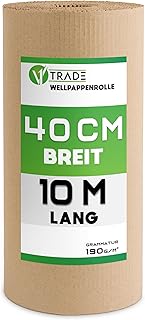 V1 TRADE Wellpappe Rolle 40cm x 10m - Rollenwellpappe 190g/m2 - Verpackungsmaterial für Sicheren Versand und Lagerung - Um...