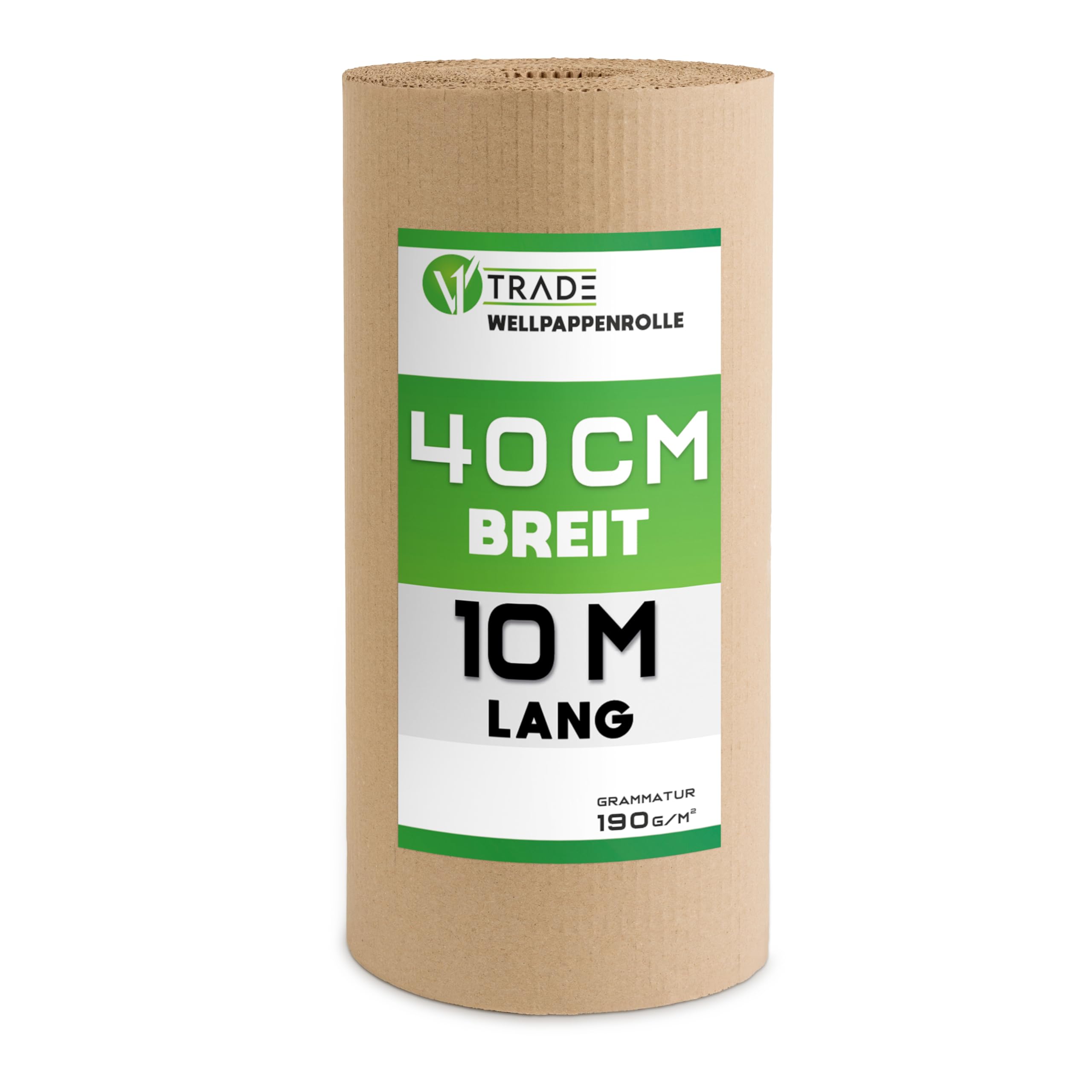 V1 TRADE Wellpappe Rolle 40cm x 10m - Rollenwellpappe 190g/m2 - Verpackungsmaterial für Sicheren Versand und Lagerung - Umweltfreundlich und Recyclebar