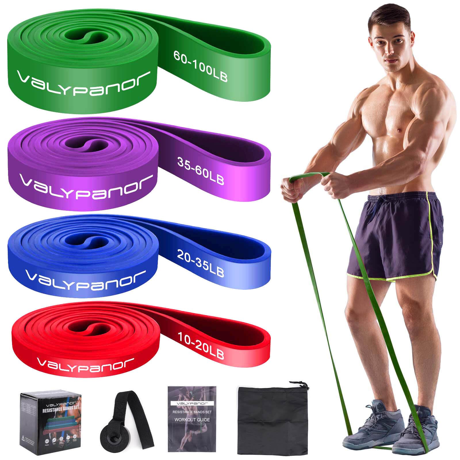 VALYPANOR Widerstandsbänder mit Fitnessbänder 4 Stufen widerstandsband für Krafttraining,Stretching,Calisthenics,Cross-Fitness,Pilates,Yoga,inklusive Türanker-Aufbewahrungstasche