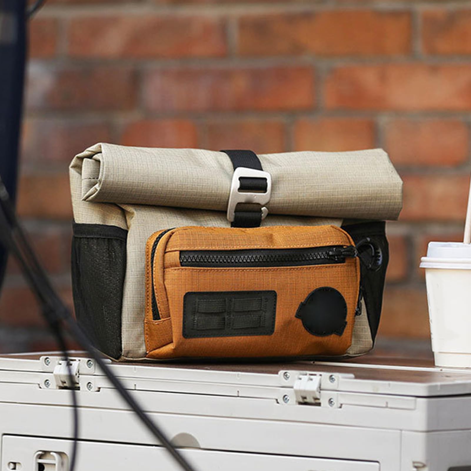 Cryfokt Borsa da Manubrio per Bici Leggera Robusta di Grande capacità per Bici Pieghevole Borsa Anteriore per a Sgancio Rapido con Tracolla per Ciclismo (Cachi)