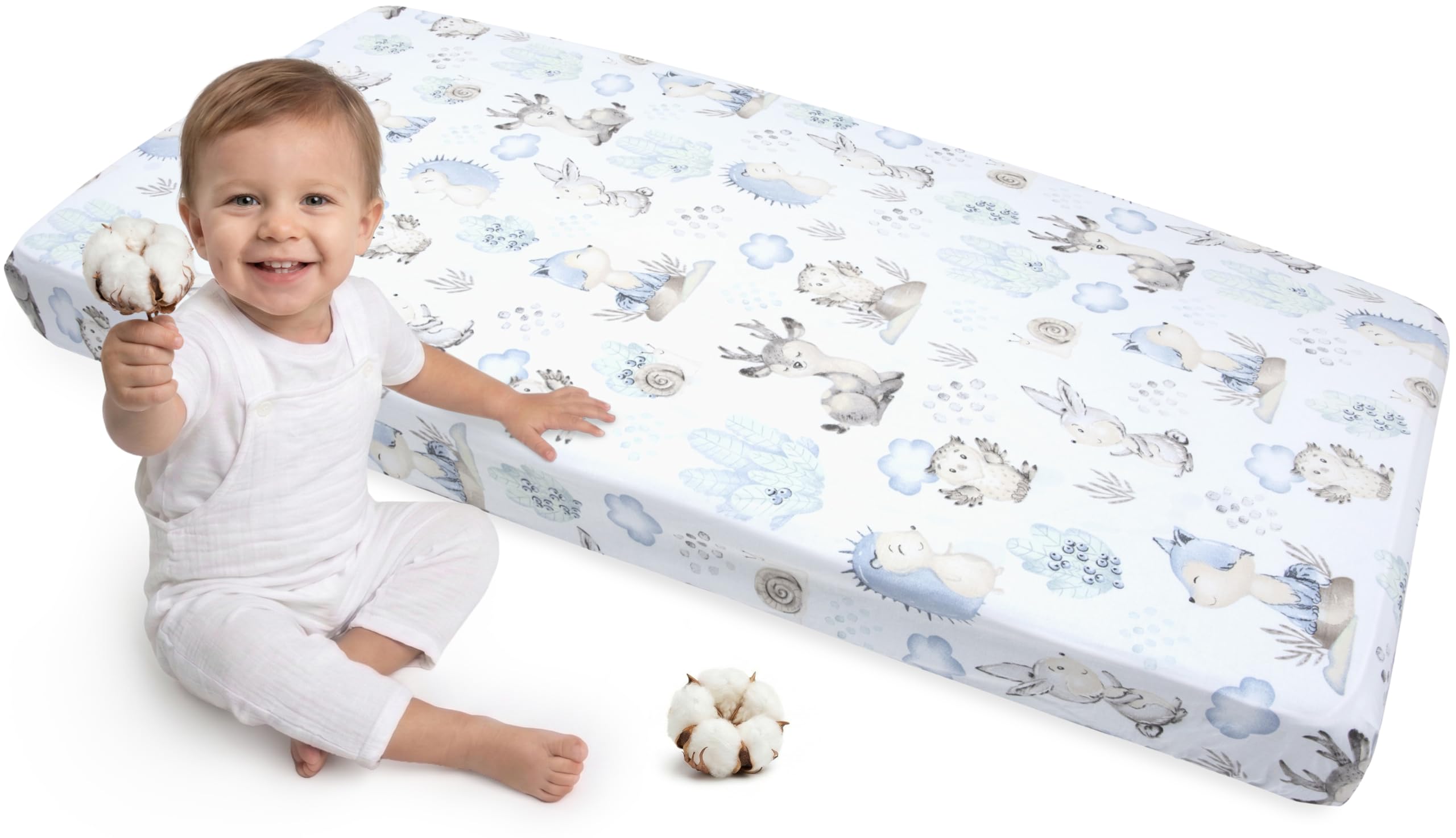 Medi Partners Fitted Sheet 60x120 cm 100% Cotton Baby Bed Linen Mattress Cot (Deer and Hedgehogs)
