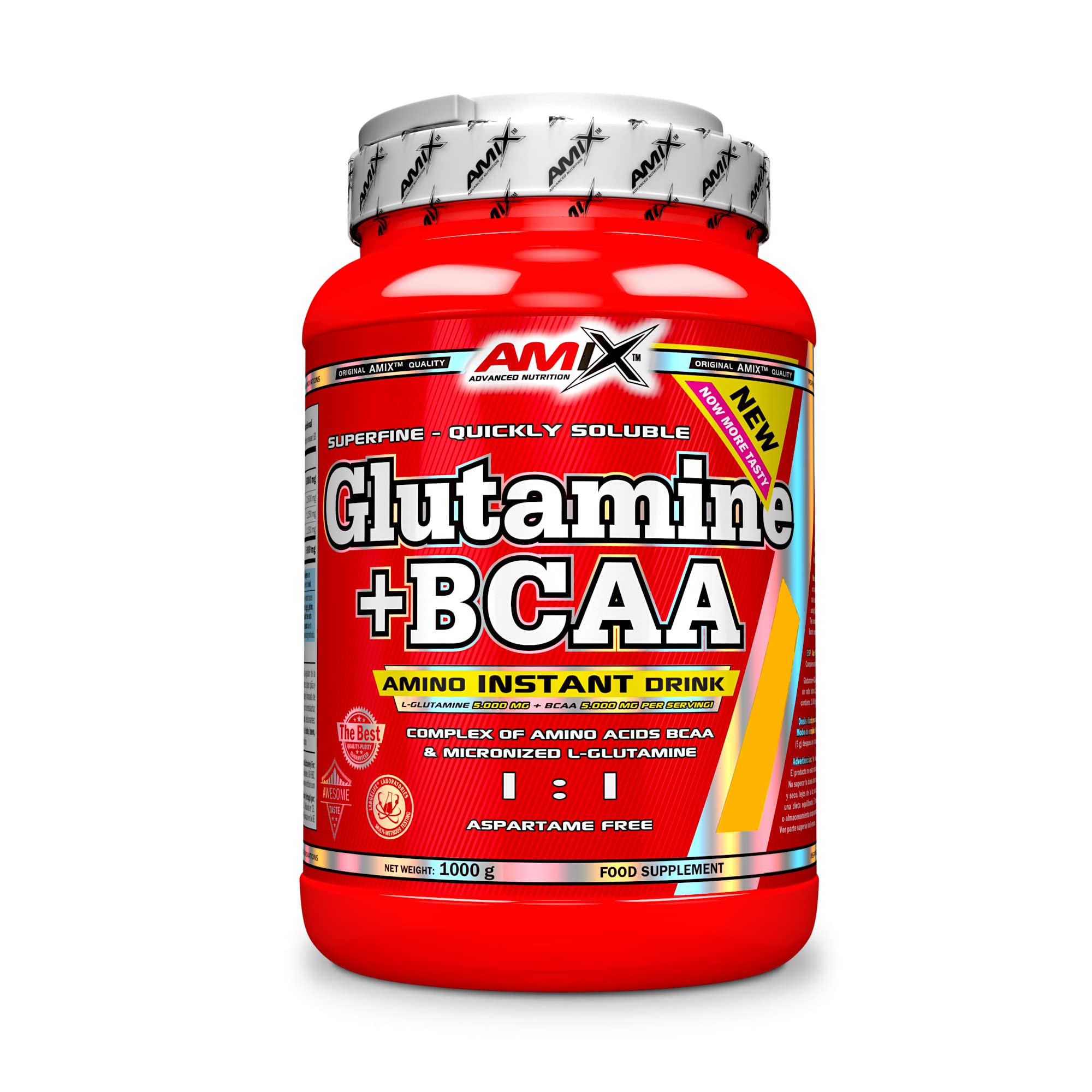 AMIX - Bcaa Glutamina - 1 Kg - Complemento Alimenticio de Glutamina en Polvo - Reduce el Catabolismo Muscular - Óptimo para Deportistas - Sabor Piña - Aminoácidos Ramificados