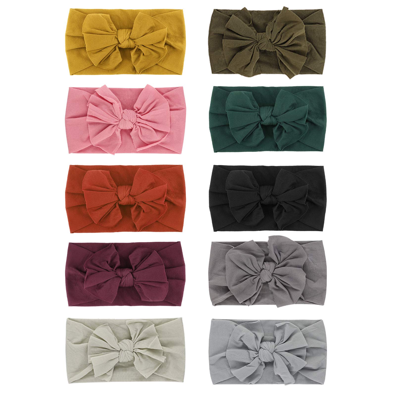 DRESHOW 10 Pack Baby Headbands for Girls Newborn Baby Nylon Headbands with Bows Hair Accessories
