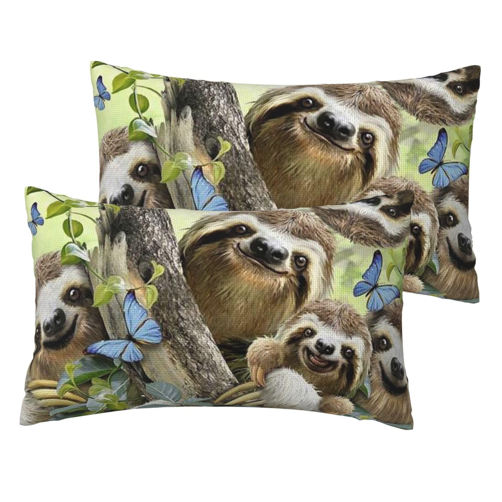 Taies d'oreiller paresseux en imitation lin : lot de 2 housses imprimées 50x70 cm