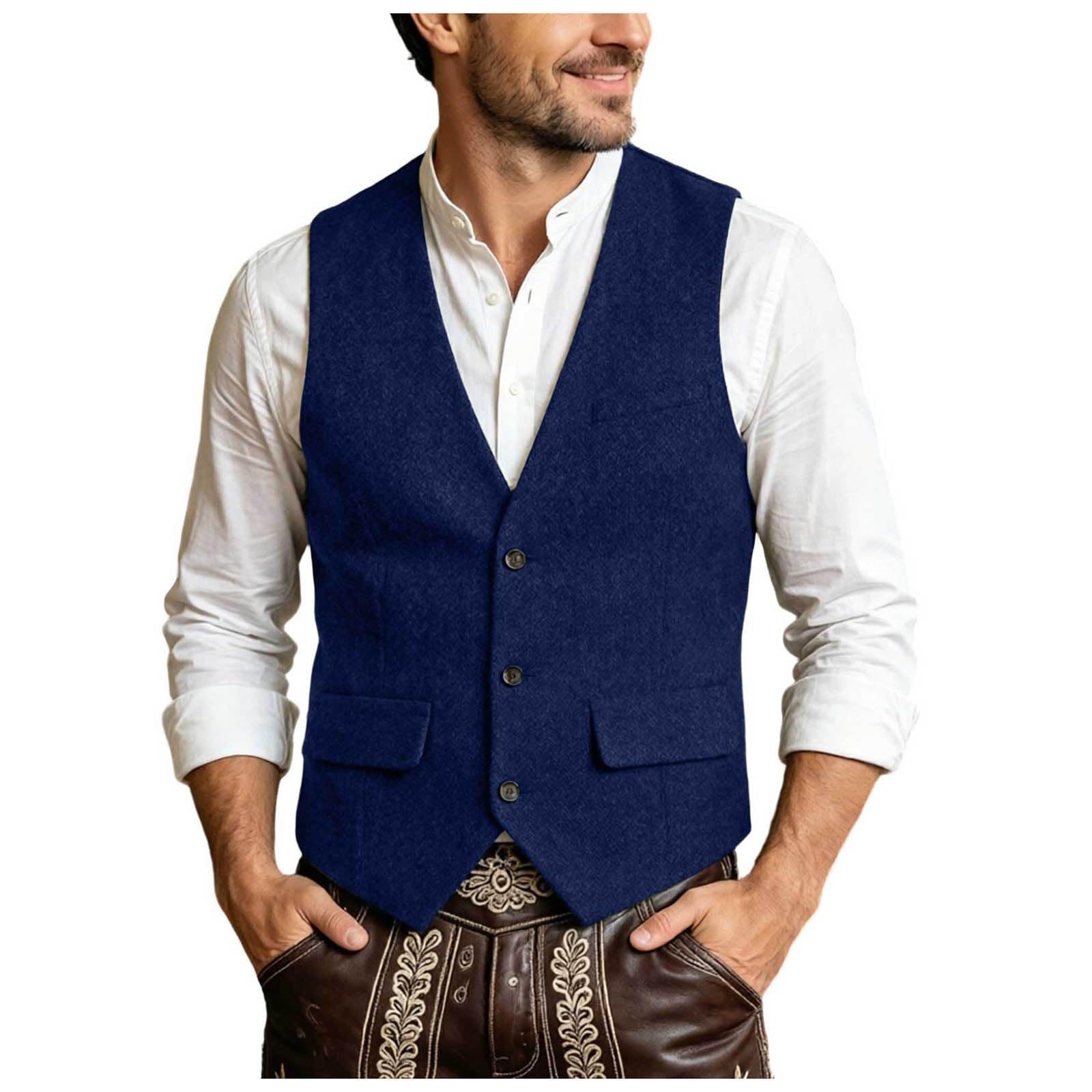 Mens Casual Vest Button Front Relaxed Fit Everyday Beer Festival