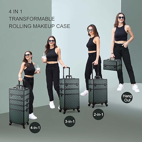 Vista 47 de Stagiant Estuche de tren de maquillaje rodante, estuche de cosmetología con ruedas, 4 en 1, estuche de cosméticos grande con ruedas, estuche