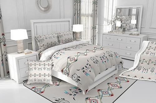 Miniatura 8 de Juego de ropa de cama azteca, tamaño matrimonial, juego de edredón del suroeste, relleno de edredón exótico de calavera de toro para niños y niños,