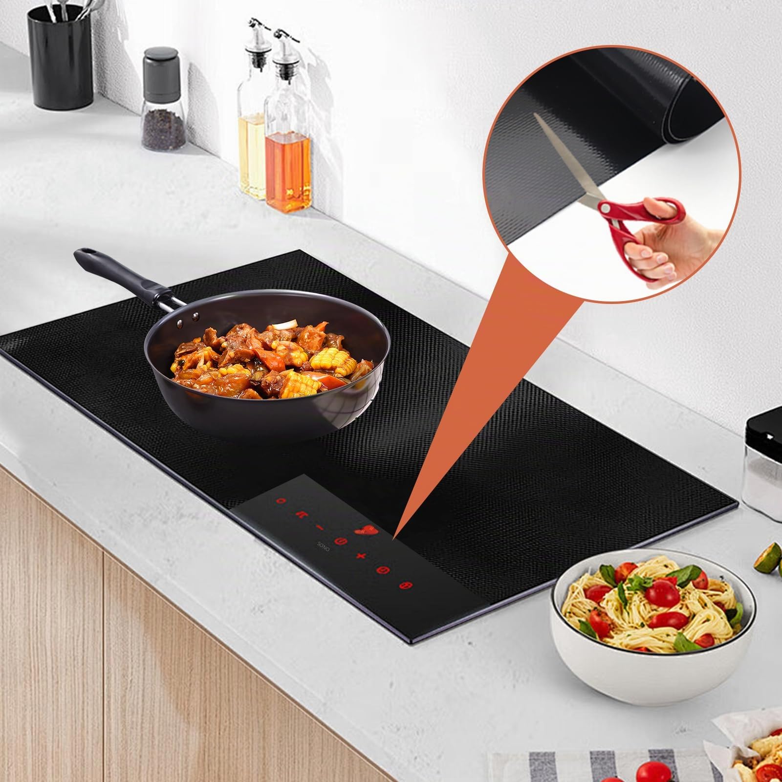 Tappetino rettangolare in silicone nero, 78 x 52 cm, in fibra di vetro, per piano cottura a induzione