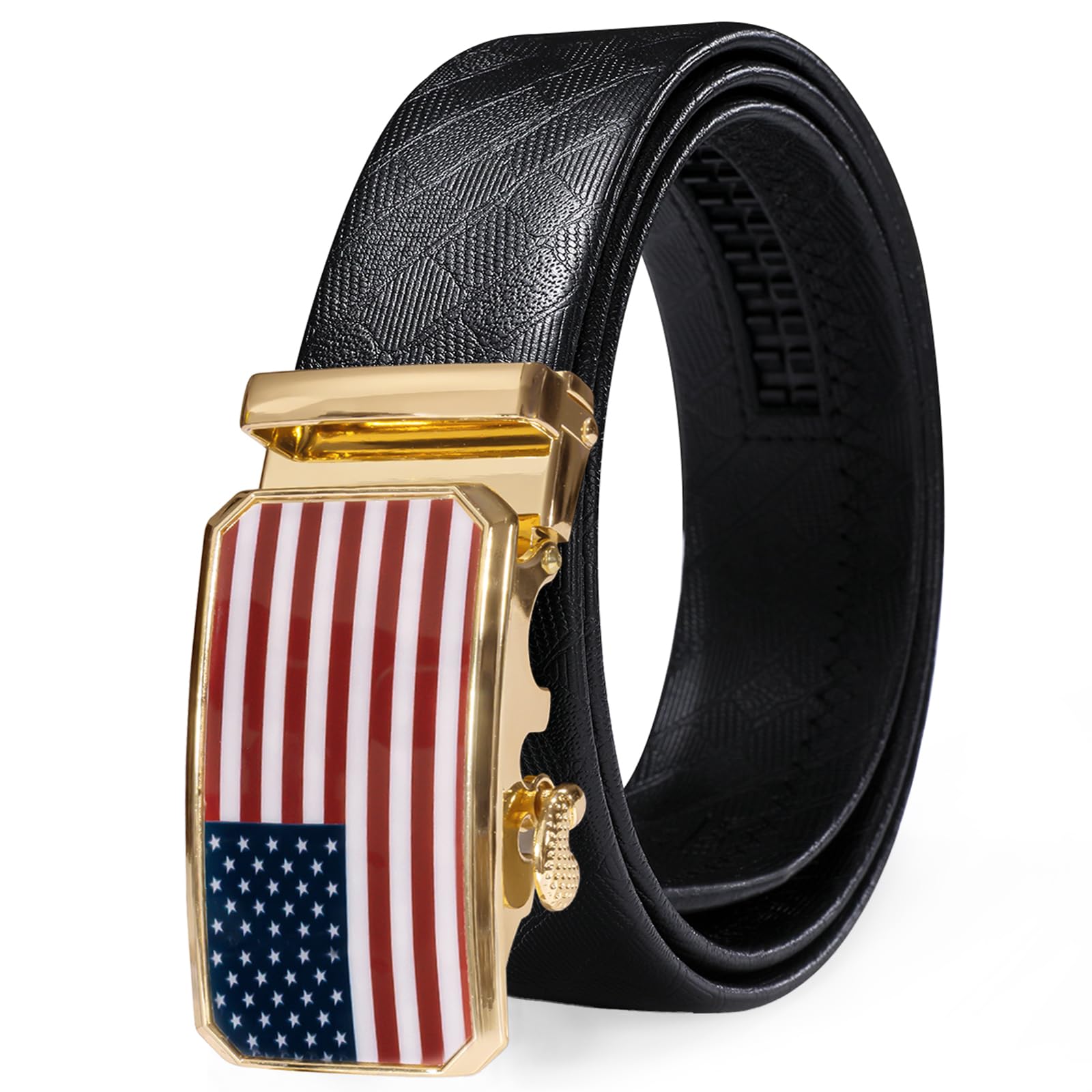 Barry.Wang Mens Ratchet Belts Leather Designer 1 3/8" Adjustable Buckle