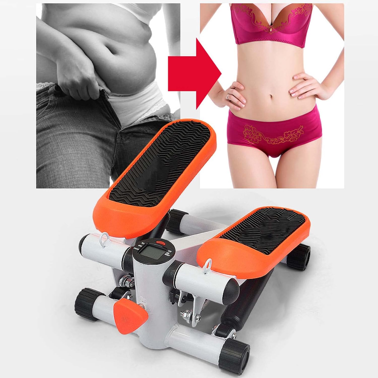 Stair Stepper for Exercise, Mini Stepper with Resistance Band, Endurance Training Home Fitness Equipment, Aerobic Fitness Stepper Exercise Machine, for Home Gym Workout (Black) (Orange)