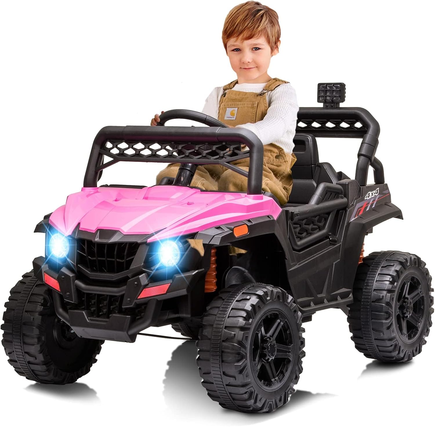 12V Kids Ride on UTV Electric Vehicle for Toddlers Battery Powered Ride On Car Toy with Remote Control, 4 Wheels Spring Suspension, LED Lights, Music, Pink
