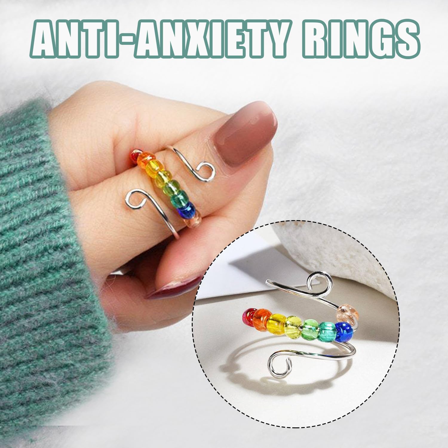 Set di 8 anelli antistress, anelli a batteria con agopressione