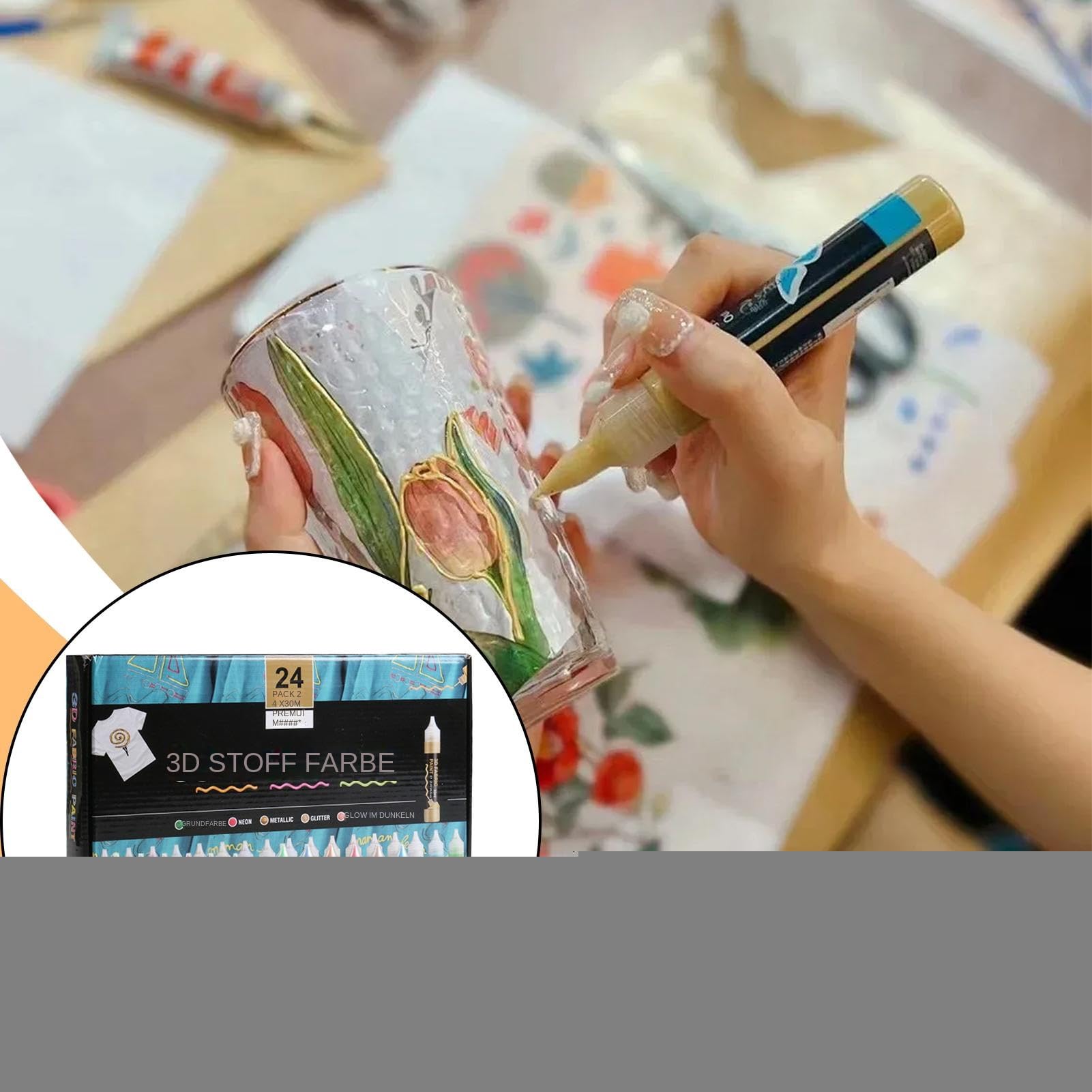 Generisch Set di colori per tessuti per vestiti, 24 colori | Set di colori per tessuti 3D per adulti, principianti, studenti d'arte, uomini, donne e professionisti
