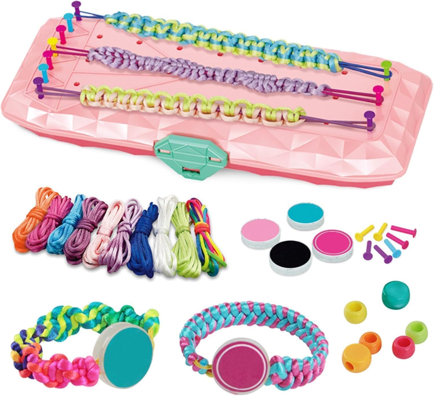 Hand Rope Braider for Children Bracelet Making Accessories Kids 1 Set Friendship Maker Kit DIY Crafts Girls with Travel Activities Gift 8-12 Years Old Girls - Pink