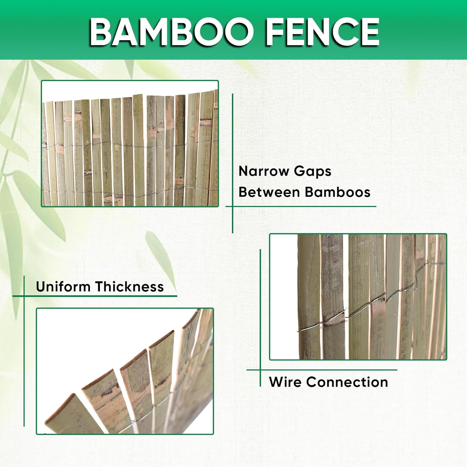 Jollybower 4ft x 13ft Natural Bamboo Slat Fence, Outdoor Split Bamboo Fencing, Decorative Privacy Screen for Garden Backyard Balcony