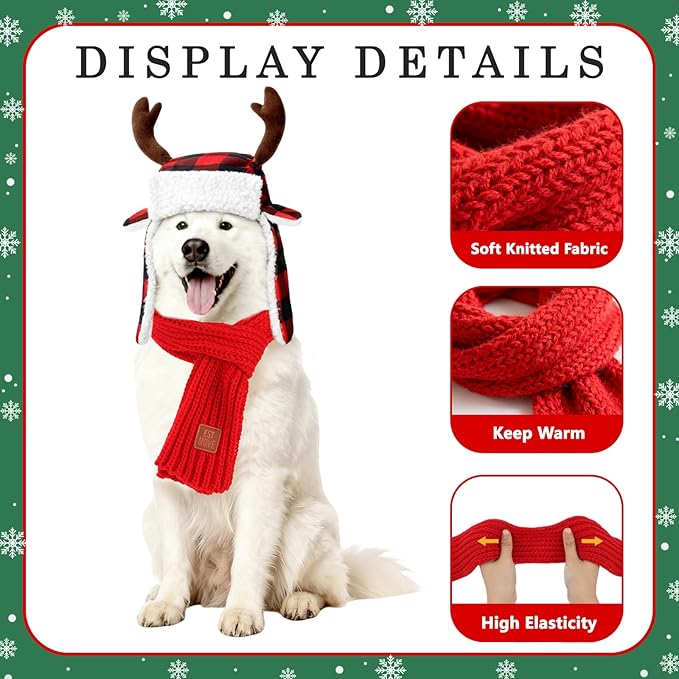 Gorro y bufanda navideños para perro, talla grande, ajustable miniatura 5