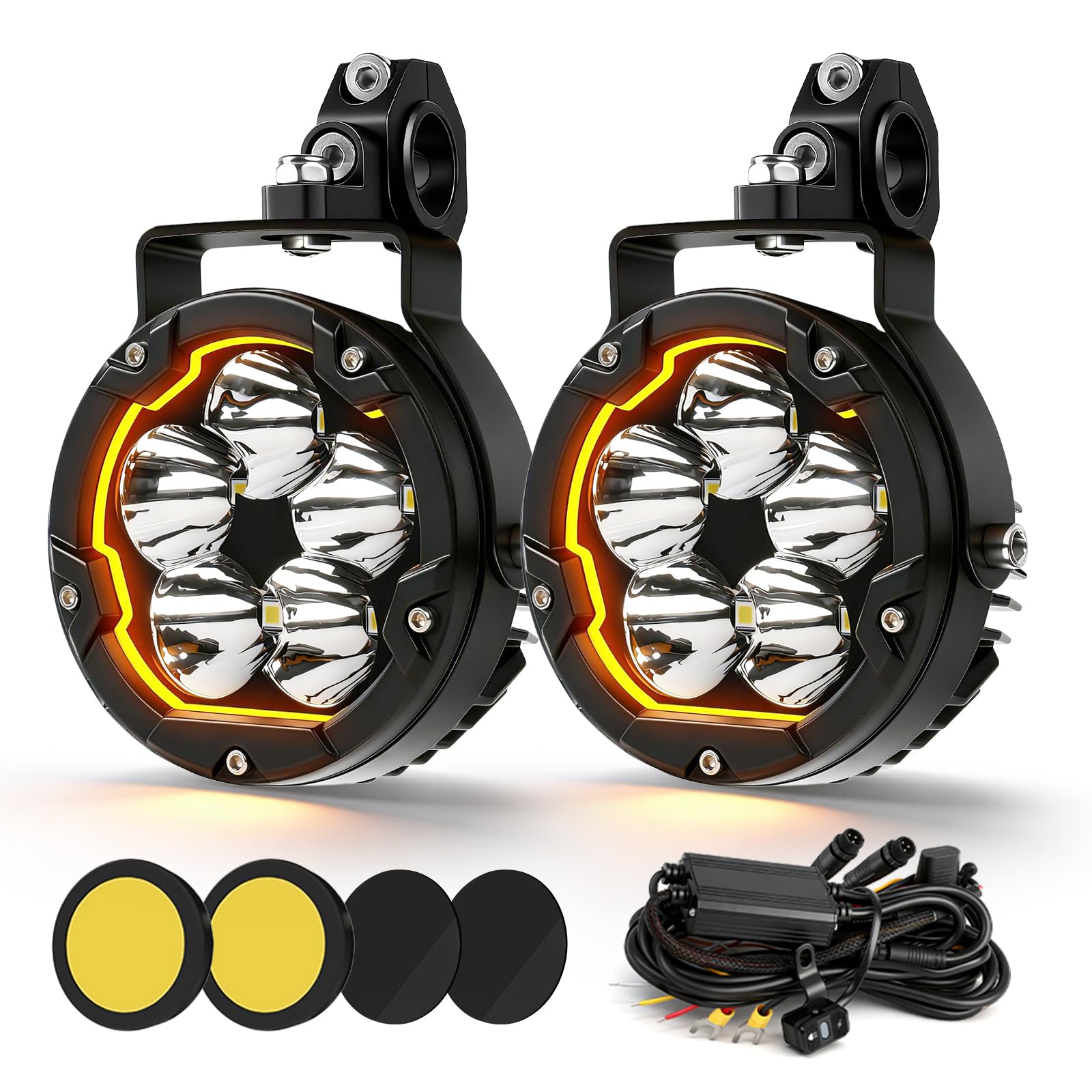 CO LIGHT 4" Motorrad LED Zusatzscheinwerfer, Nebelscheinwerfer, Motorrad LED Scheinwerfer mit DRL, mit Kabelbaum, Flash Modus, 100W 14000LM Ultrahell