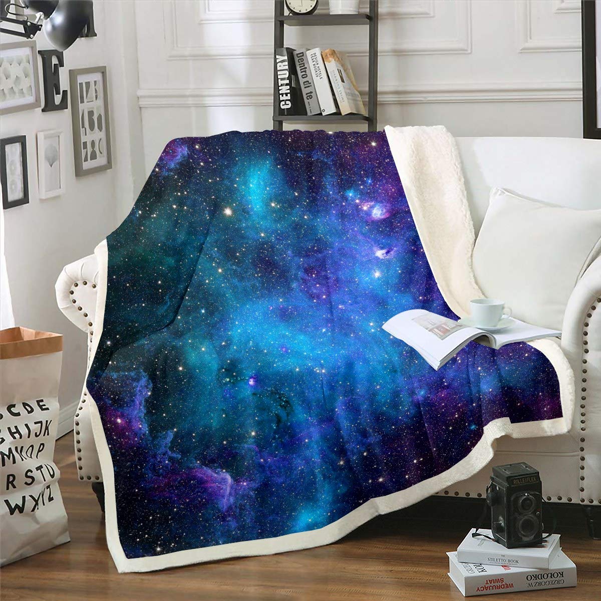 Galaxy Outer Space Fleece Throw Blanket - Starry Nebula Sherpa Universe Plush - Astronomy Astrology Fuzzy for Sofa Bed Couch - Kids Boys Girls Adults - Single 50x60 Inch