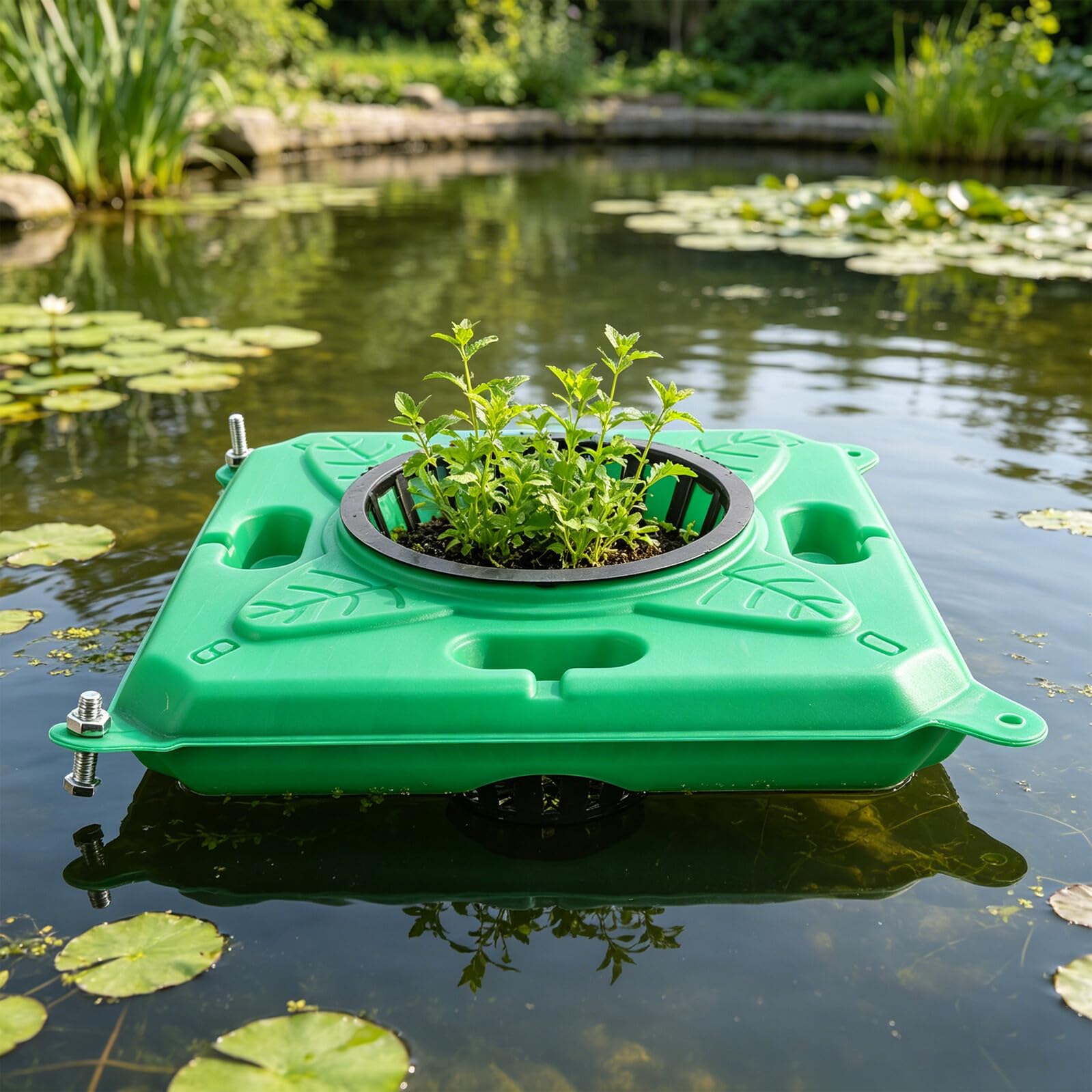 BETOOKY 2 Set Fioriere Galleggianti per Laghetto Grandi Isola Galleggiante per Piante Acquatiche Vaso Ecologico Quadrato per Laghi e Acquari Resistente e Facile da Montare