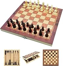 Jsdoin 3 in 1 Chess Set - 12"x12", Wooden Travel Folding/Portable Chess Kit Cardboard Games for Kids, Adults, Boys, Girls, Family(29cm×29cm)